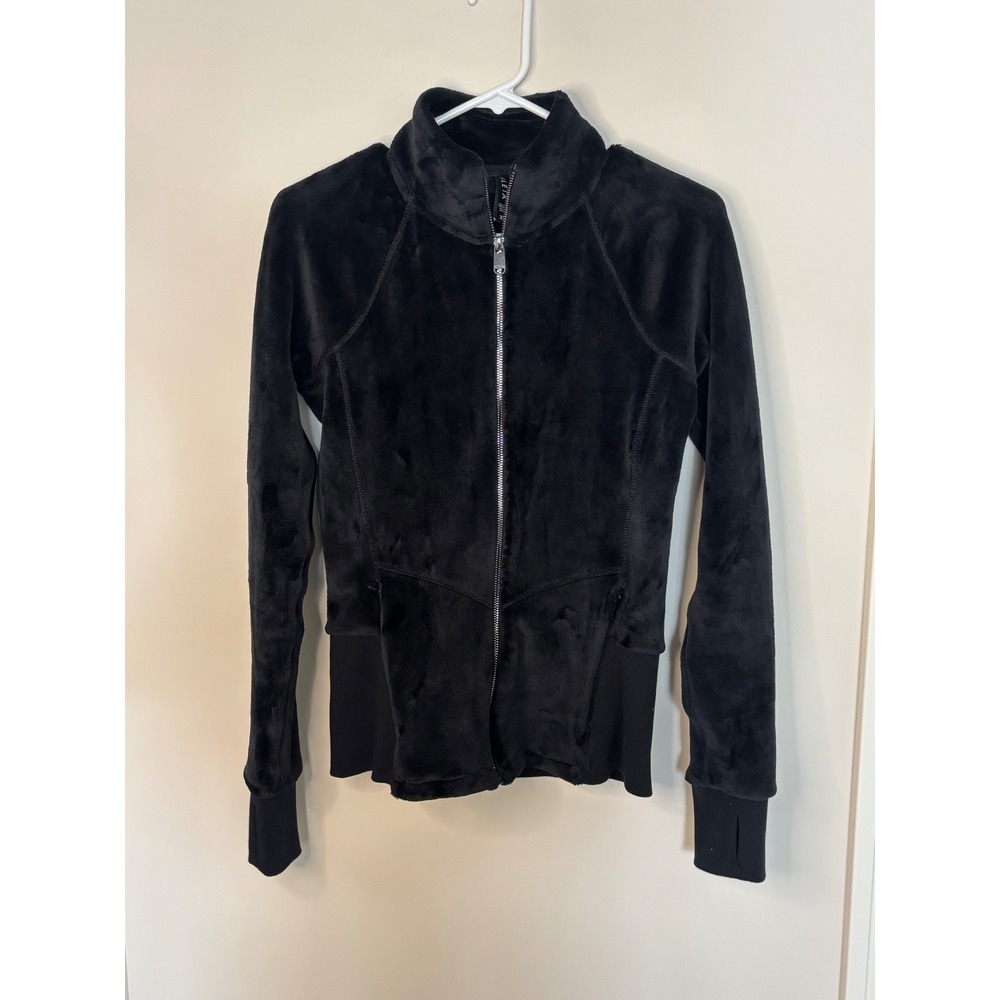 Athleta Full Zip Fleece Jacket Women XS Black Mock Neck outdoor comfort cozy